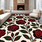 Vintage Red Black Floral Vine Rug