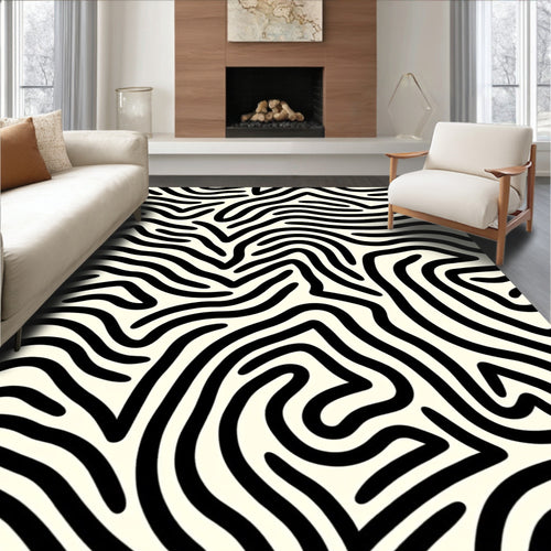 Black Cream Abstract Zebra Stripe Rug