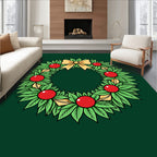 Green Leaf Red Berry Yellow Bow Wreath Rug