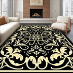 Elegant Black and Cream Floral Scroll Rug