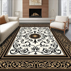 Ornate Black Golden Scrollwork Medallion Rug