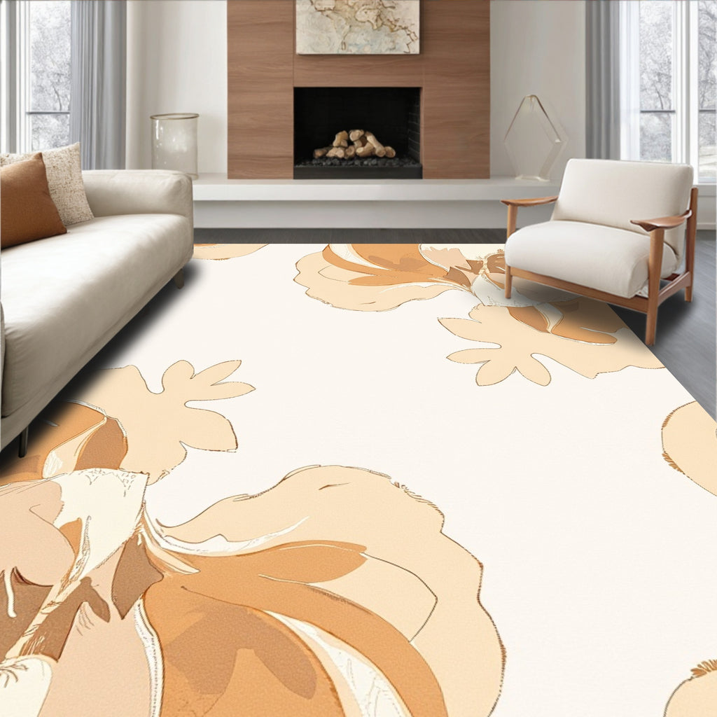 Golden Beige Floral Soft Bloom Rug