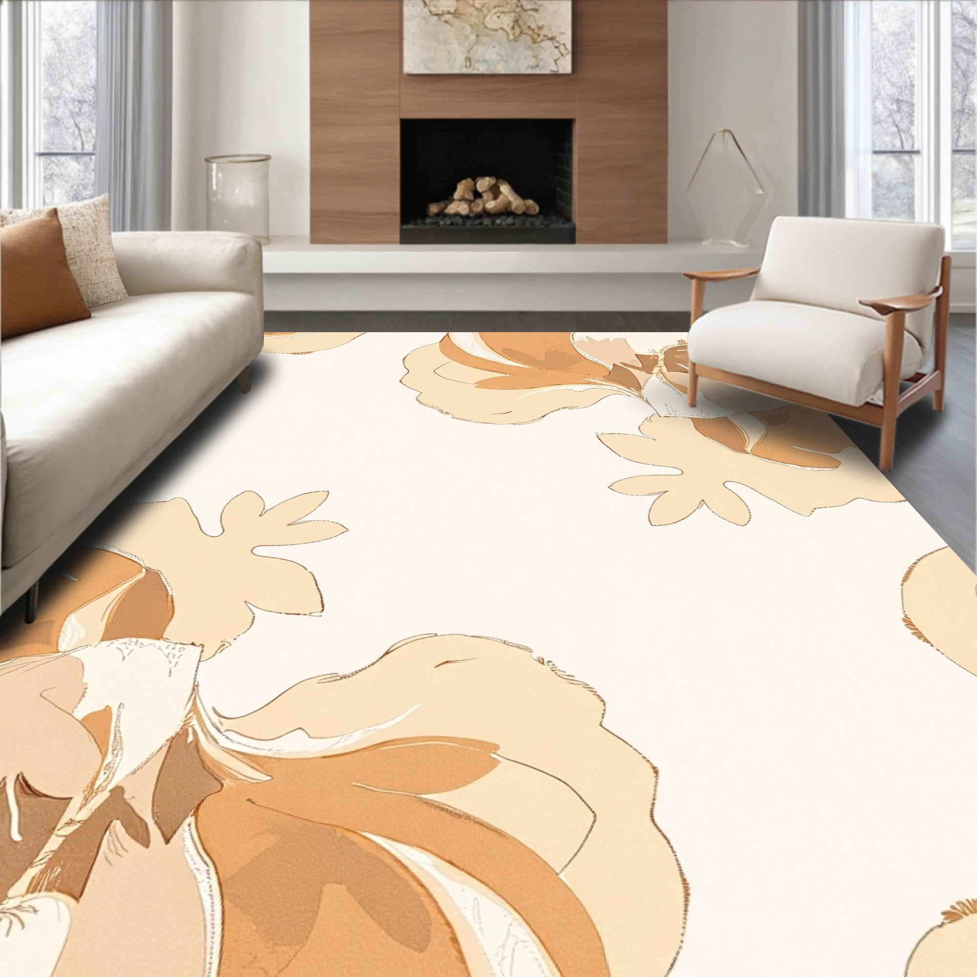 Golden Beige Floral Soft Bloom Rug