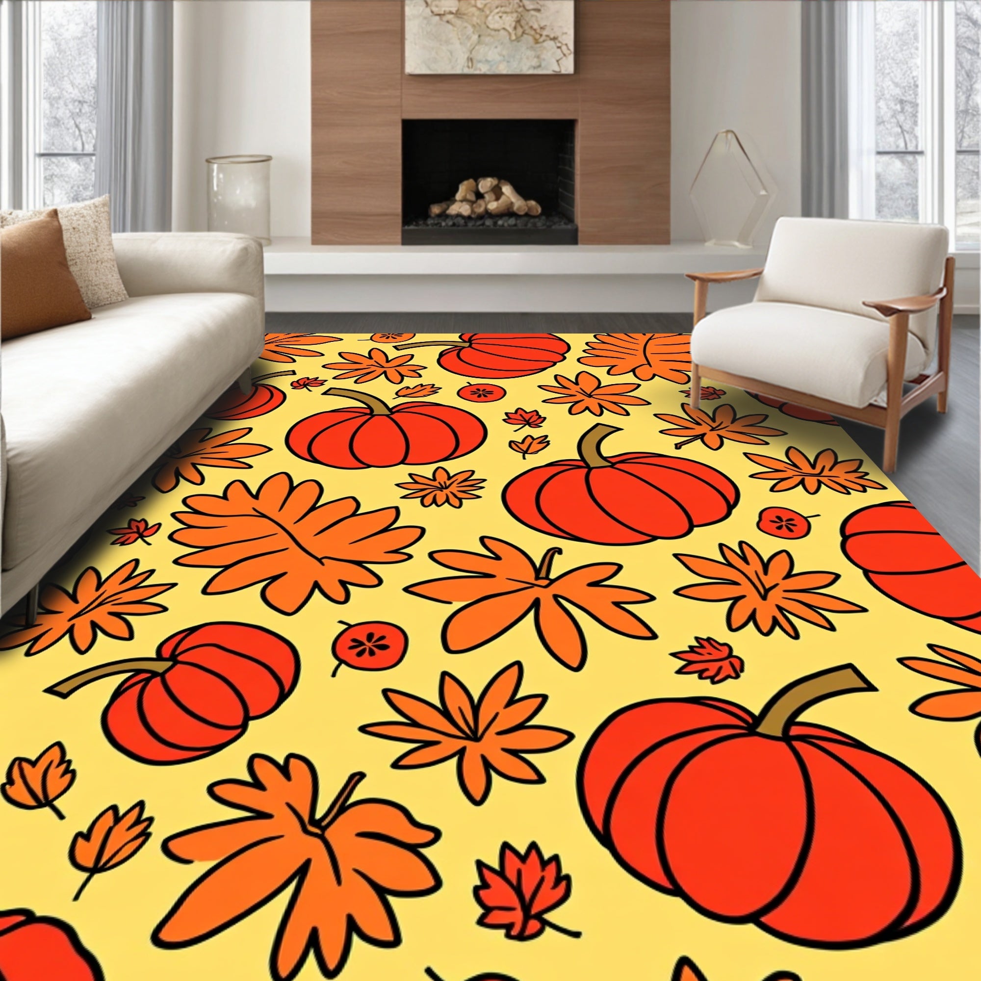 Autumn Pumpkin Leaf Collage Rug