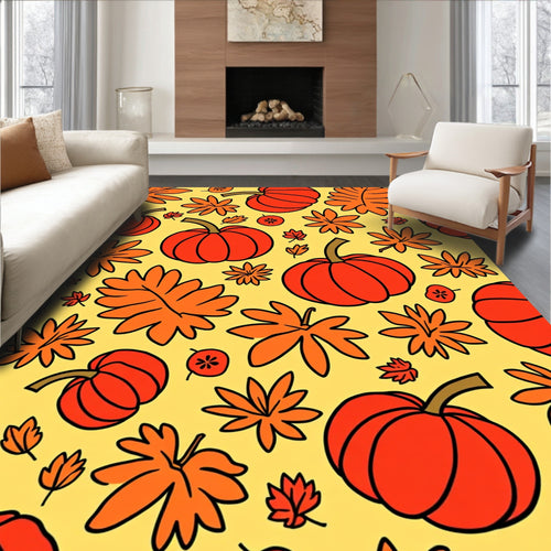 Autumn Pumpkin Leaf Collage Rug
