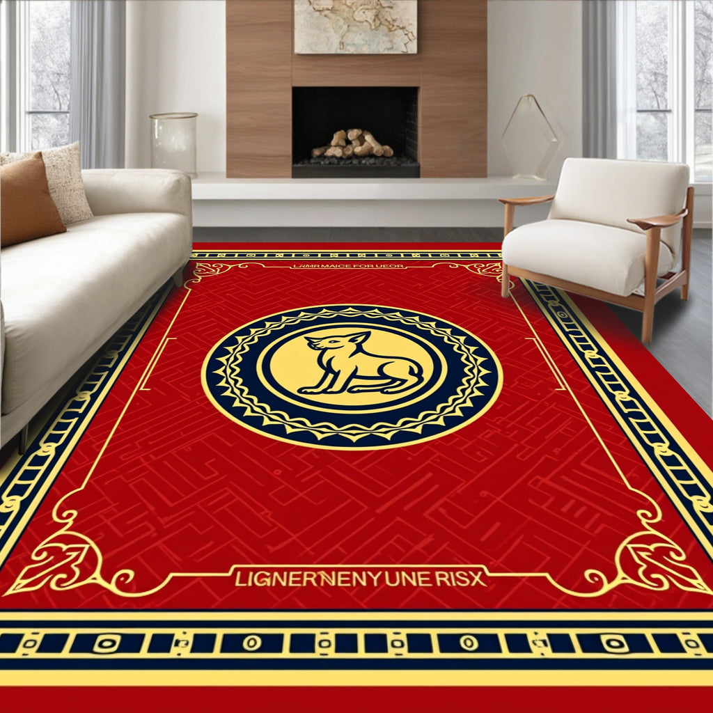 Red and Navy Dog Medallion Rug