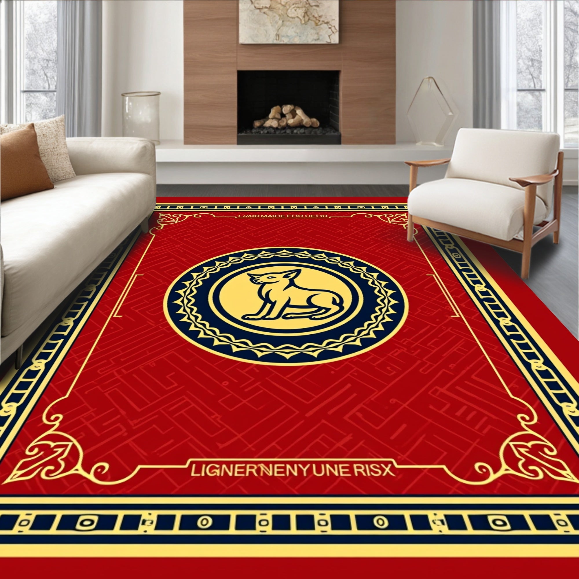Red and Navy Dog Medallion Rug