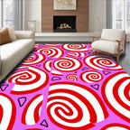 Whimsical Red Swirls Pink Triangles Rug