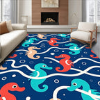 Playful Coral Teal Peach Seahorse Waters Rug