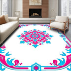 Vibrant Pink Turquoise Medallion Border Rug