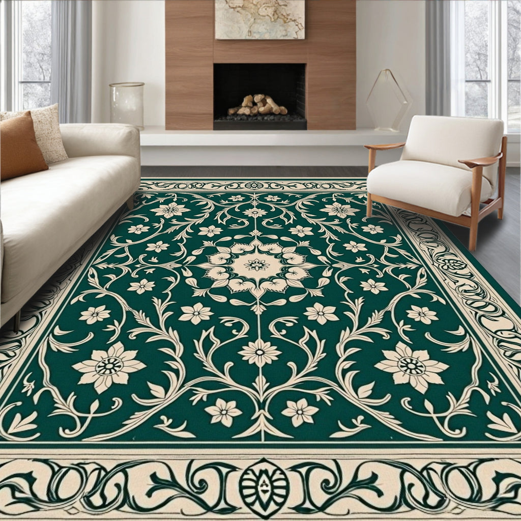 Emerald Vintage Floral Medallion Rug