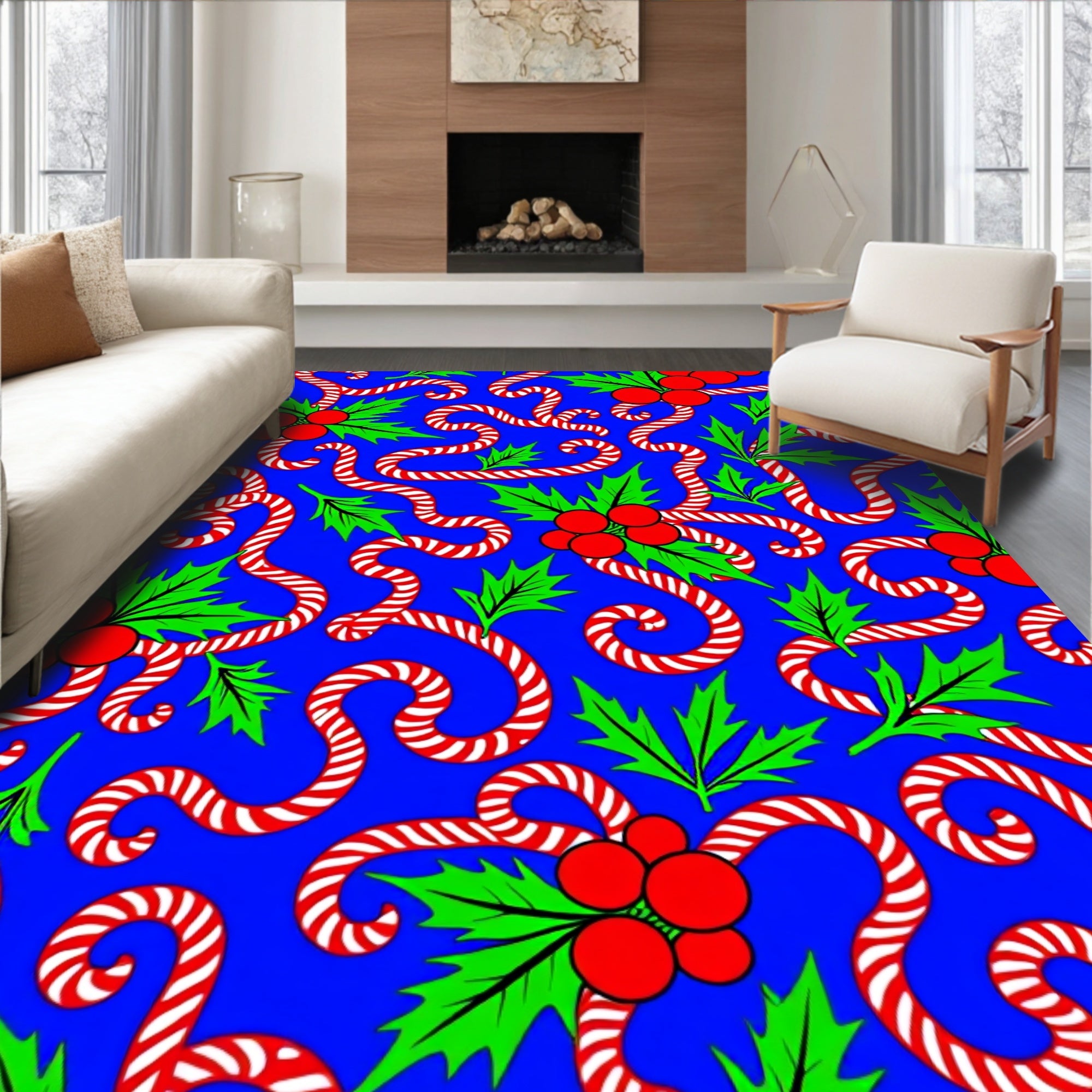 Candy Cane Holly Berry Swirls Rug