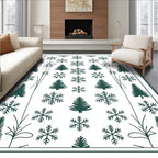 Deep Forest Green Snowflake Tree Collage Rug