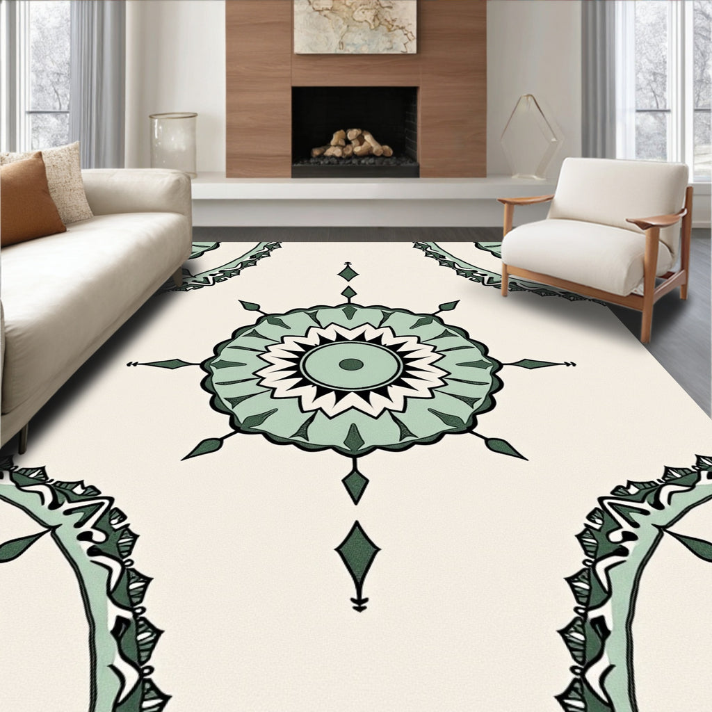Sage Green Floral Medallion Harmony Rug