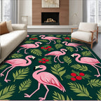 Pink Flamingos Green Tropical Foliage Rug