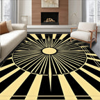 Golden Black Sunburst Rays Rug