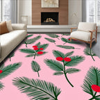 Whimsical Green Fern Red Berry Rug