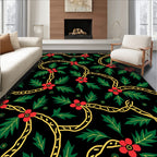 Red Floral Vine Black Background Rug