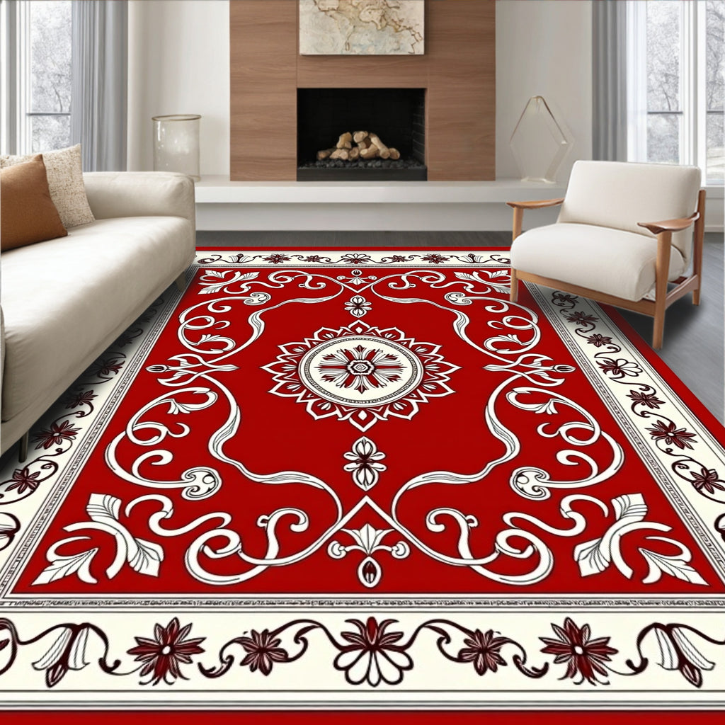Crimson Medallion Floral Scroll Rug