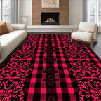 Red Black Buffalo Plaid Mandala Rug