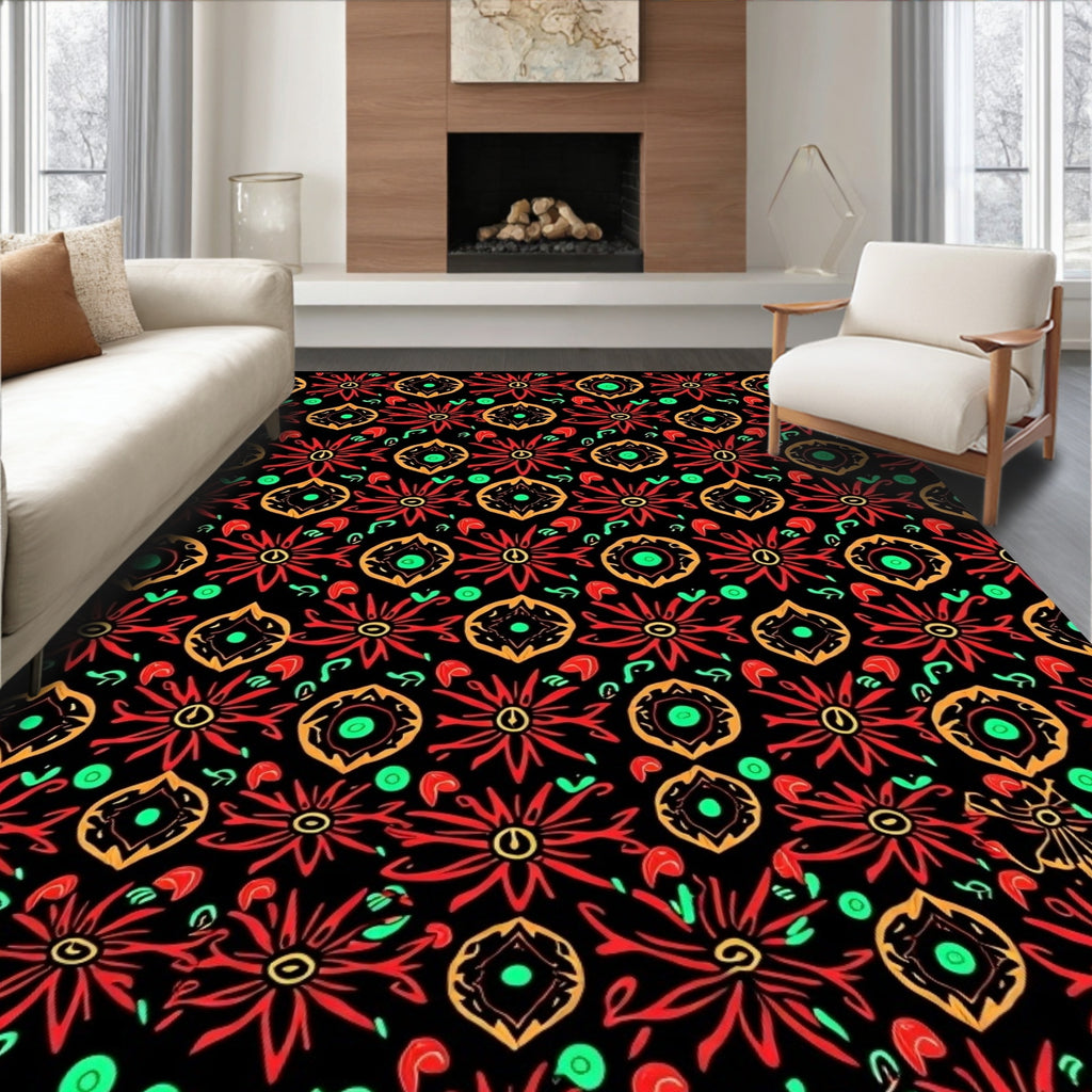 Bold Red Orange Floral Medallion Rug