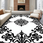Black White Ornate Medallion Scroll Rug