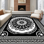 Monochromatic Black White Floral Mandala Rug