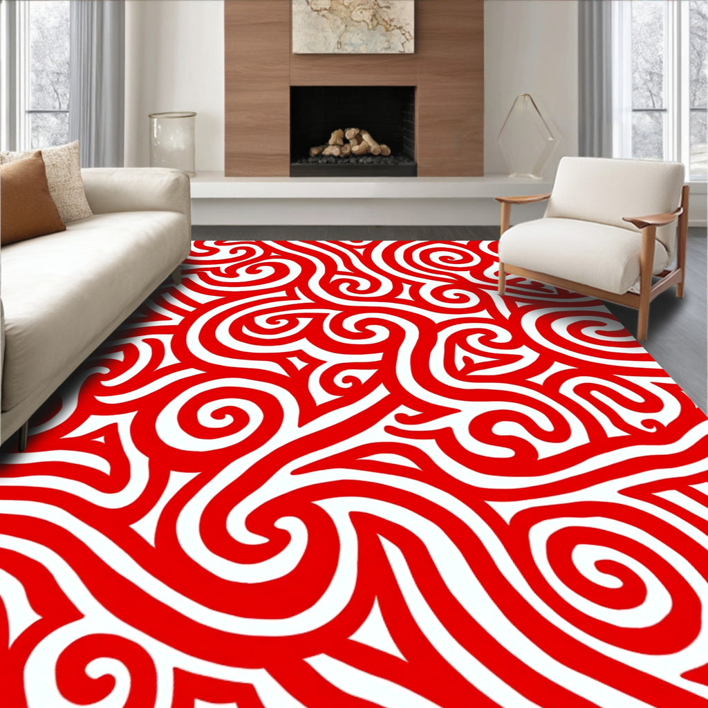 Bold Red Swirling Lines Rug