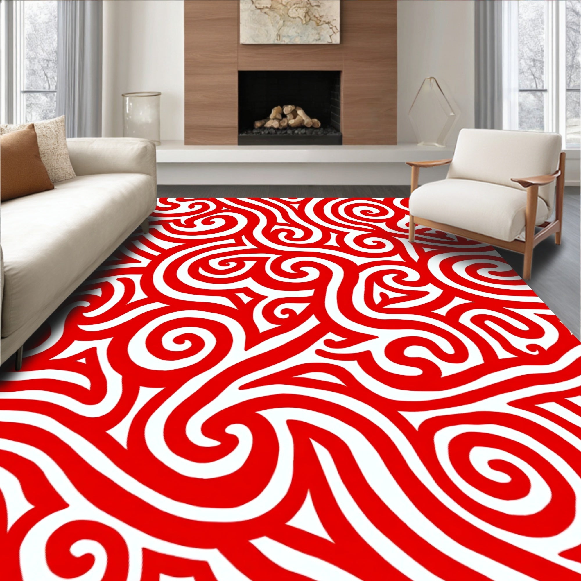 Bold Red Swirling Lines Rug