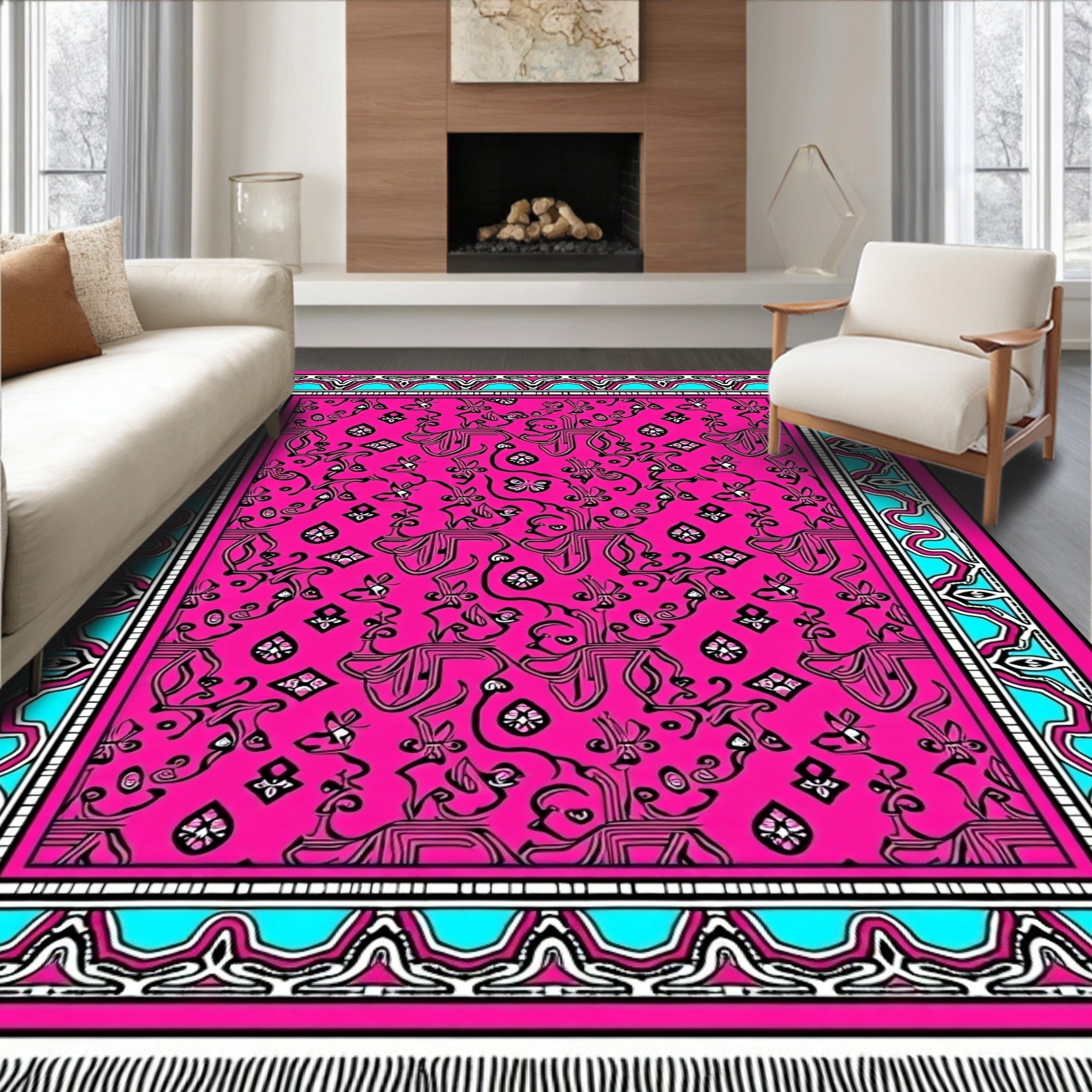 Hot Pink Abstract Animal Garden Rug