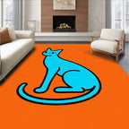 Bright Blue Cat Orange Background Rug