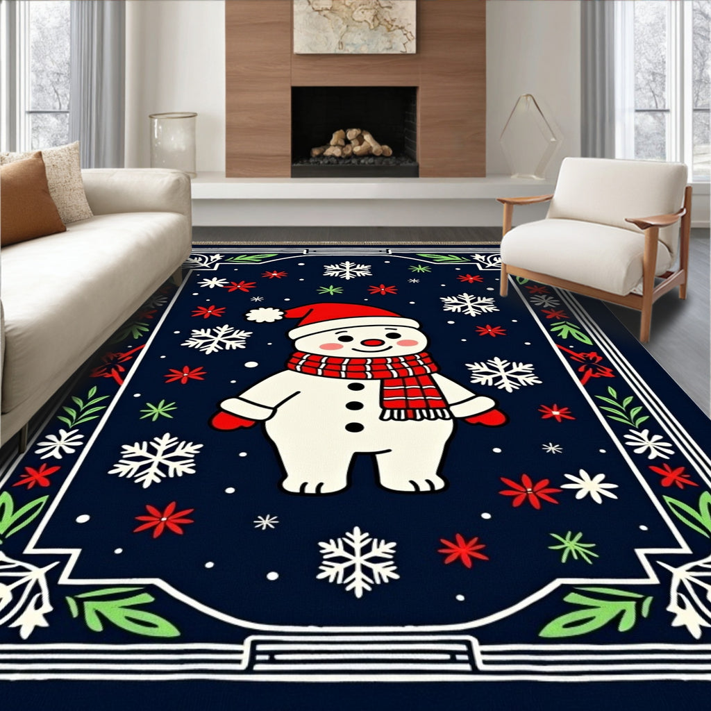 Charming Snowman Snowflake Border Rug