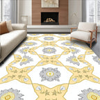 Golden Yellow Gray Floral Medallion Rug