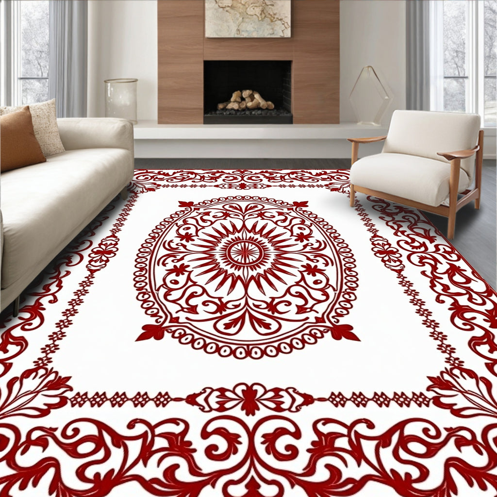 Crimson Oval Central Medallion Border Rug