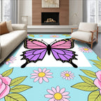 Pastel Pink Purple Butterfly Garden Rug