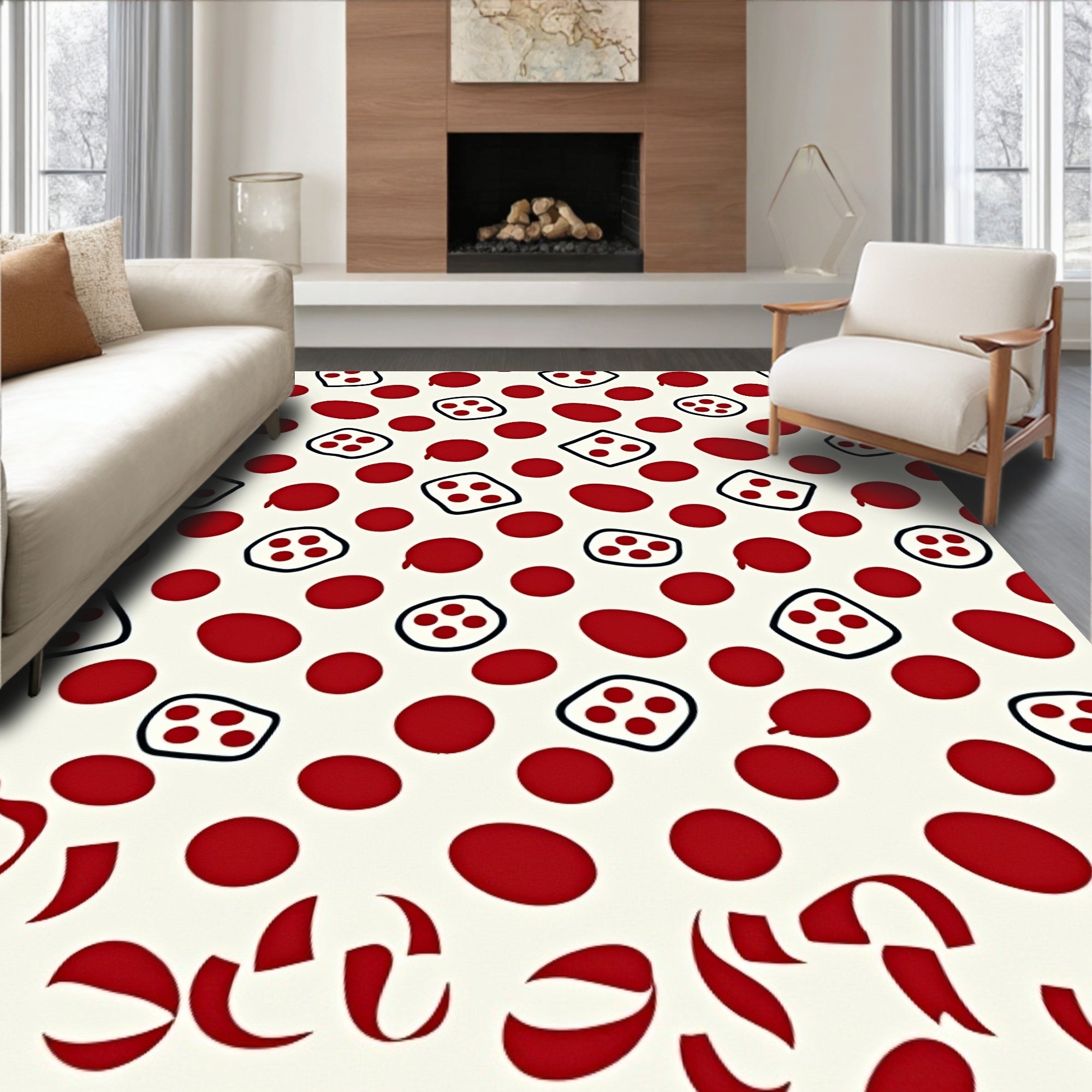 Red Polka Dots Dice Scatter Rug