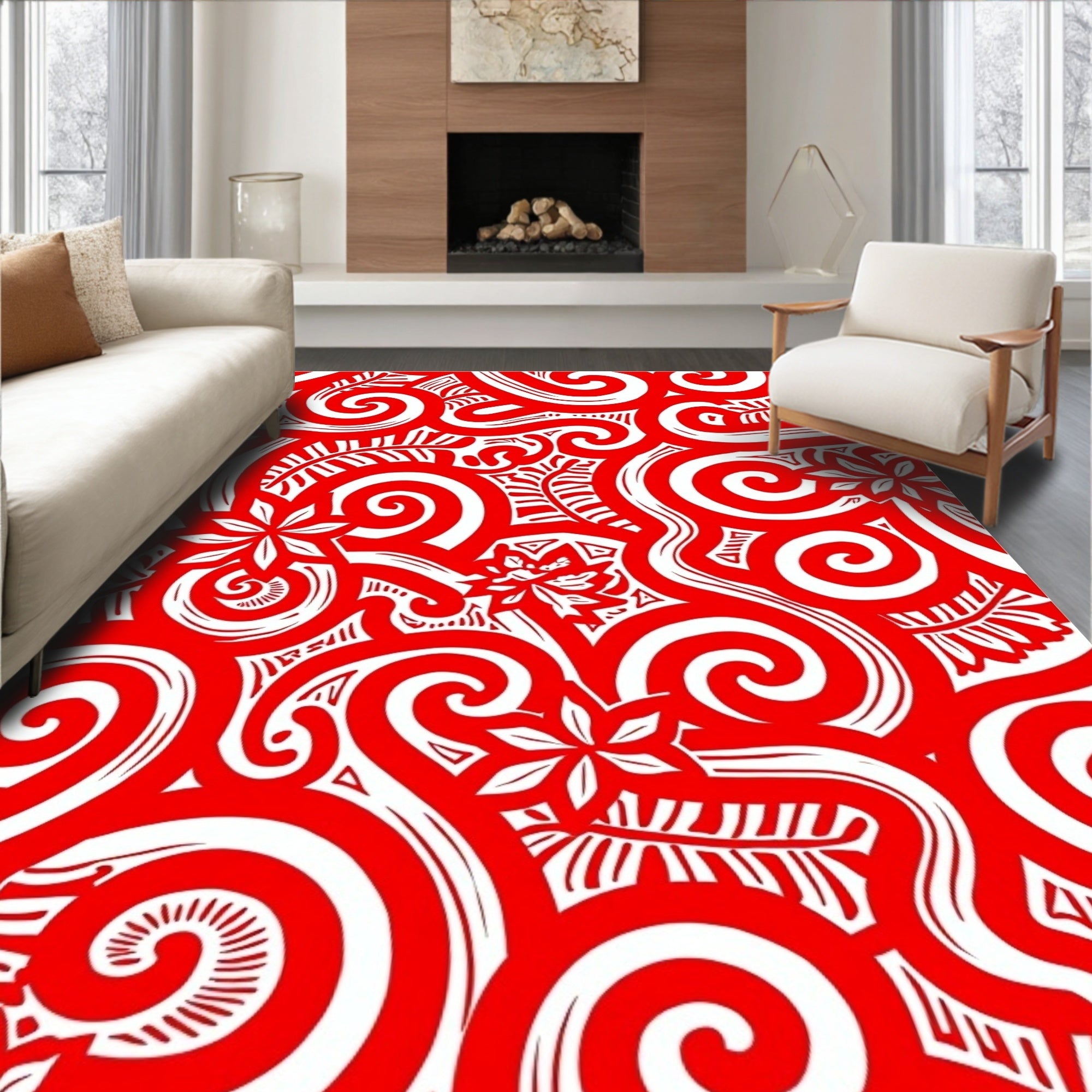 Bold Red Swirl Floral Rapport Rug