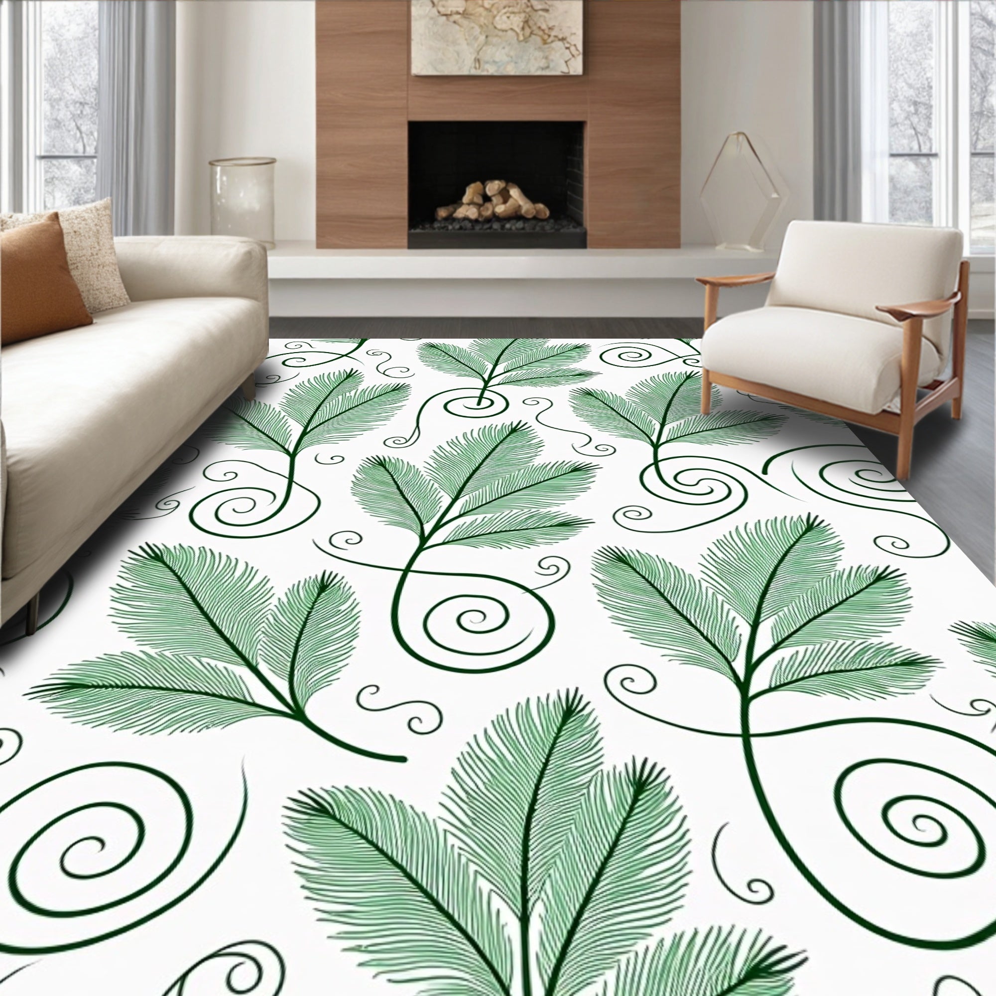 Emerald Green Fern Swirls Rug