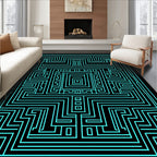 Electric Blue Maze Geometric Rug