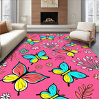 Bright Pink Butterfly Floral Collage Rug