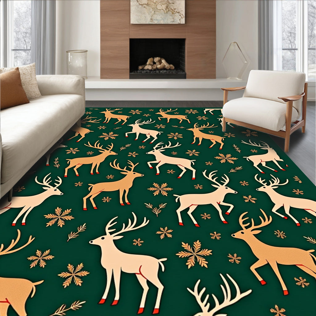 Golden Deer Snowflake Forest Rug