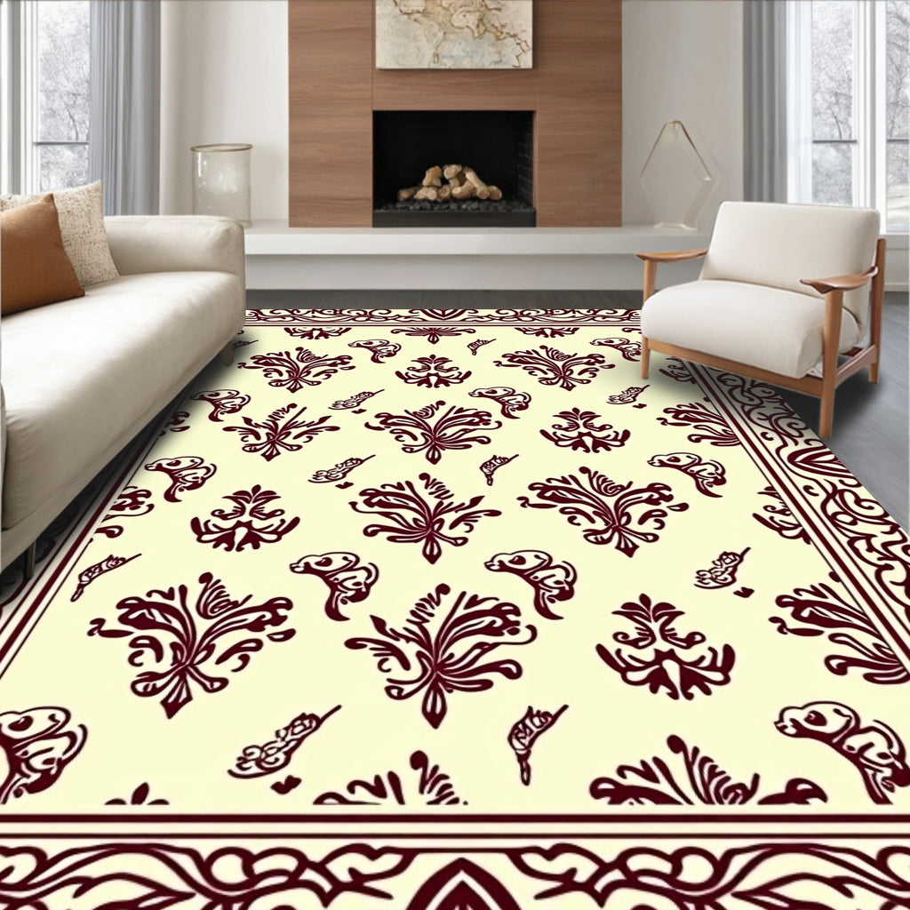 Traditional Crimson Floral Damask Rug