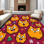 Cute Orange Cat Holiday Snowflakes Trees Rug