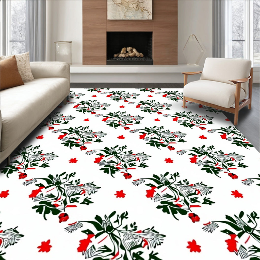 Red Green Abstract Floral Arrangement Rug
