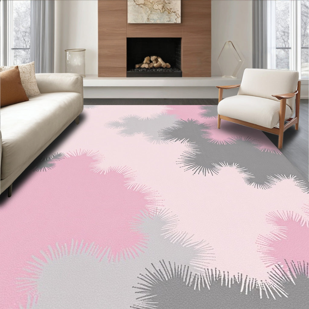 Soft Pink Gray Spiky Abstract Rug