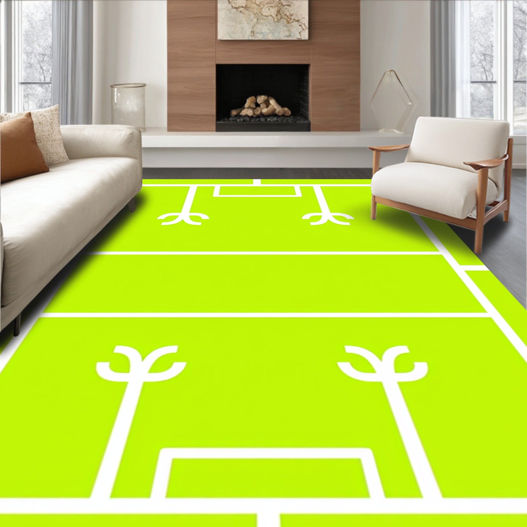 Bright Green Abstract Court Rug