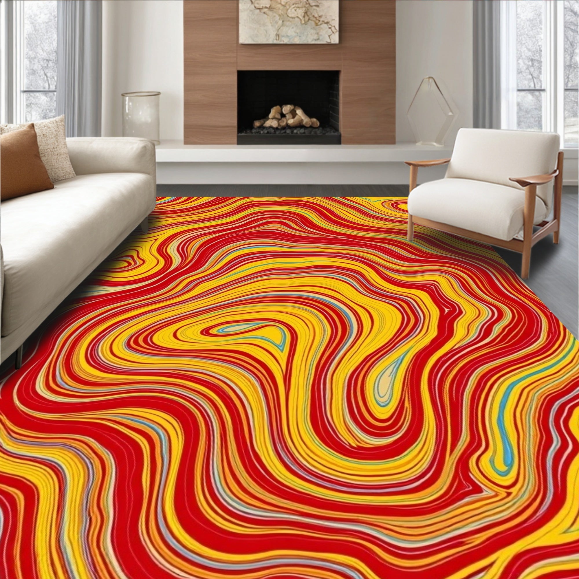 Vibrant Red Yellow Swirl Agate Rug