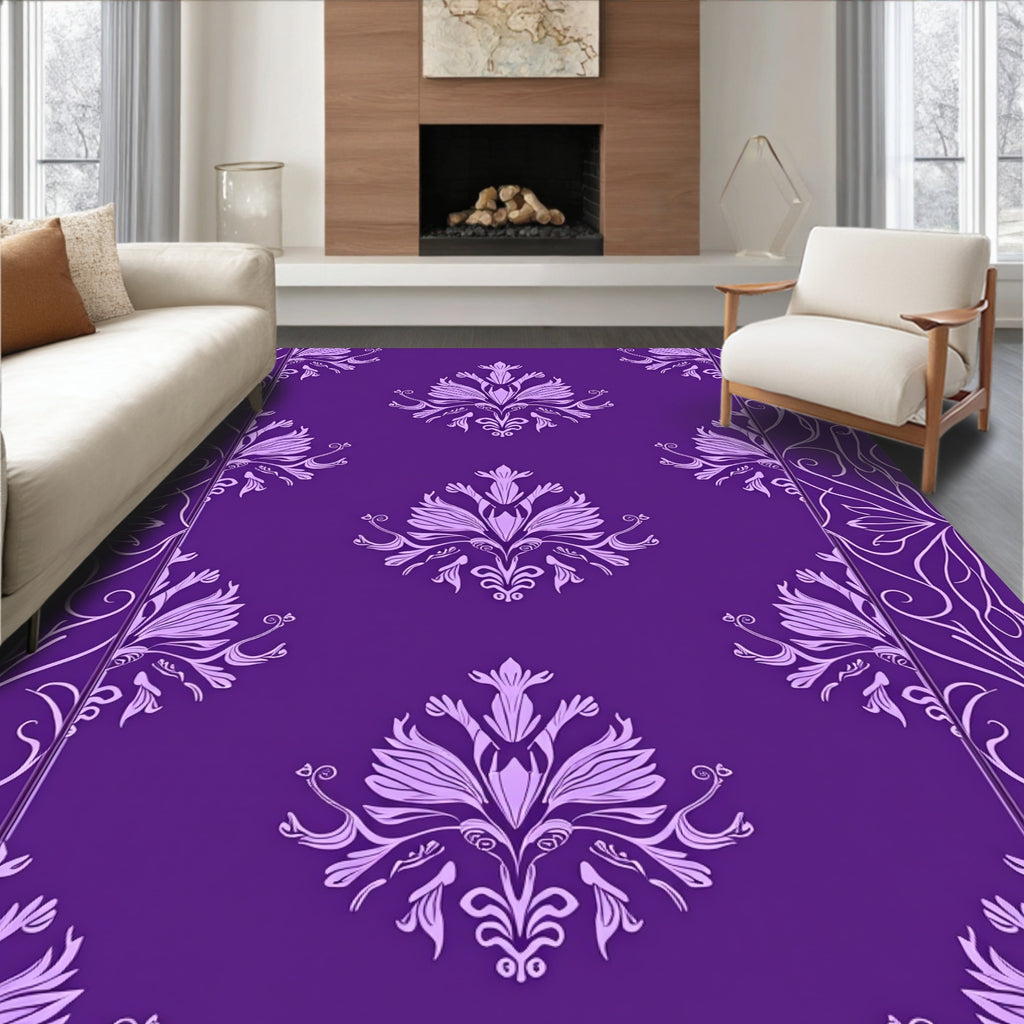 Regal Purple Floral Damask Rug