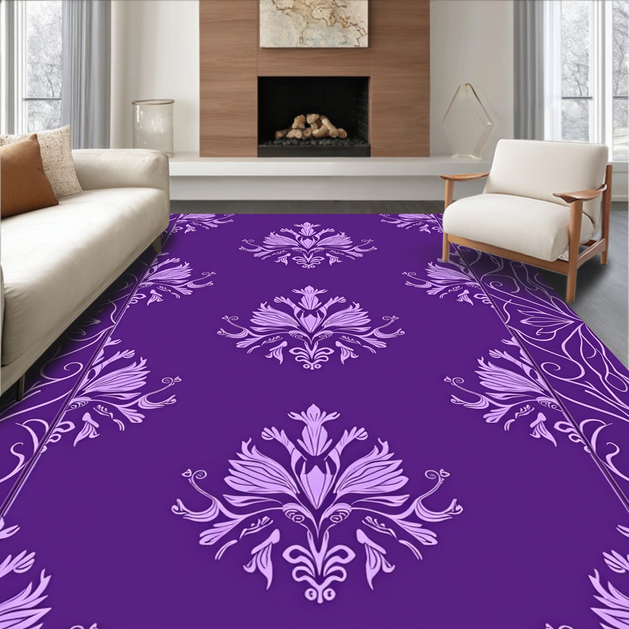 Regal Purple Floral Damask Rug