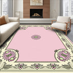 Pink Daisy Floral Bordered Square Rug
